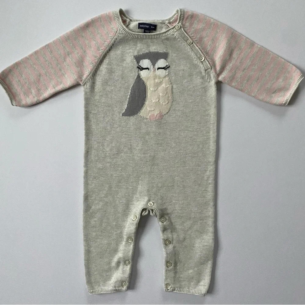 Gap Owl Outfit Size 3 6 Months Knit One Piece Romper Cotton Birds Birder Soft